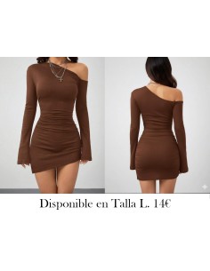 Vestido asimetrico mangas anchas y corto VESTIDO MARRON CORTO MANGA LARGA
