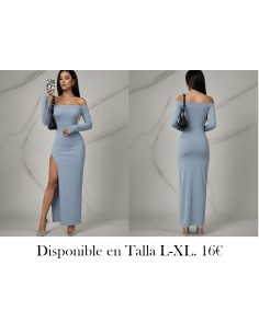 Vestido elegante de hombros descubiertos para mujer - VESTIDO AZUL LARGO MANGA LARGA