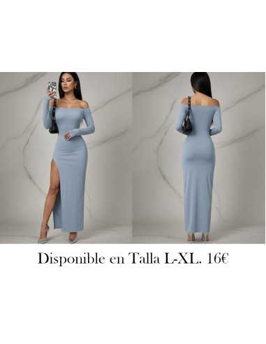 Vestido elegante de hombros descubiertos para mujer - VESTIDO AZUL LARGO MANGA LARGA