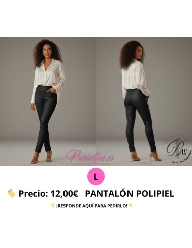 Pantalón largo de polipiel diseño ajustado con cintura alta y cierre elástico - PANTALON NEGRO POLIPIEL TALLE ALTO