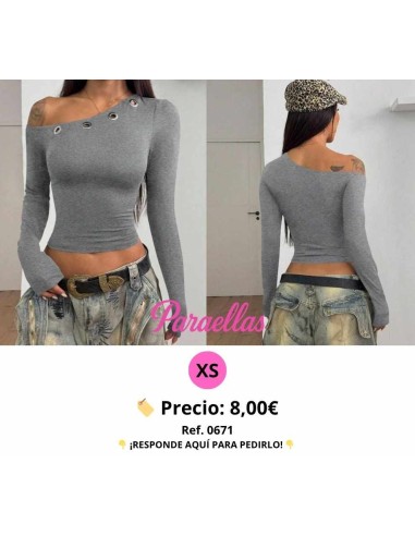 Camiseta de manga larga ajustada  blusa gris