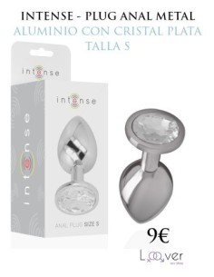 INTENSE - PLUG ANAL METAL ALUMINIO CON CRISTAL PLATA TALLA S