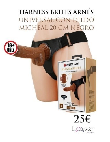 PRETTY LOVE - HARNESS BRIEFS ARNÉS UNIVERSAL CON DILDO MICHEAL 20 CM NEGRO