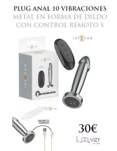 INTENSE - PLUG ANAL 10 VIBRACIONES METAL EN FORMA DE DILDO CON CONTROL REMOTO S