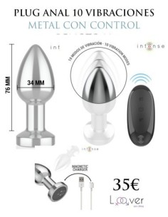 INTENSE - PLUG ANAL 10 VIBRACIONES METAL CON CONTROL REMOTO M