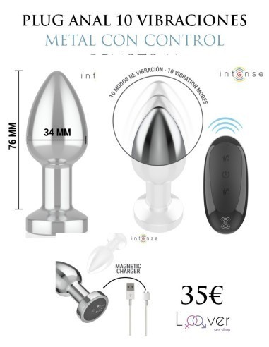 INTENSE - PLUG ANAL 10 VIBRACIONES METAL CON CONTROL REMOTO M