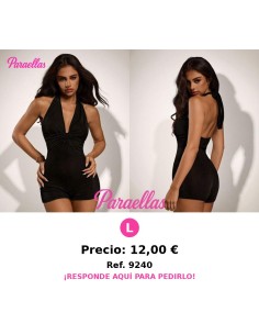 Enterizo negro corto ajustado con cuello en V profundo