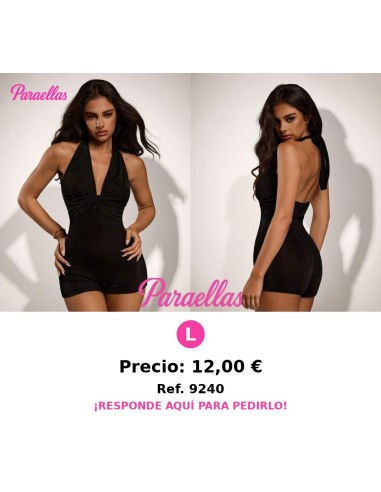 Enterizo negro corto ajustado con cuello en V profundo