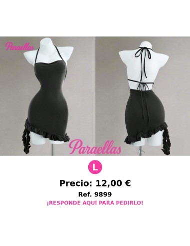 Vestido negro corto ajustado de unicolor con cordones