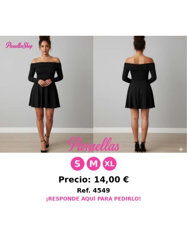 Vestido negro de manga larga con hombros descubiertos de unicolor