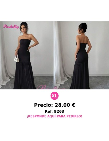 Vestido elegante, sin tirantes, cintura ceñida y dobladillo en línea A para mujeres - VESTIDO NEGRO LARGO STRAPLESS