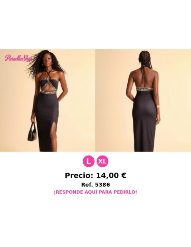 Vestido de vacaciones de mujer de punto ajustado con estampado de posicionamiento - VESTIDO NEGRO LARGO