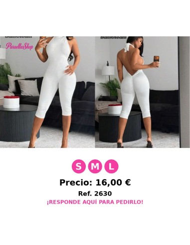 Mono de mujer con cuello halter, espalda descubierta y plisado,