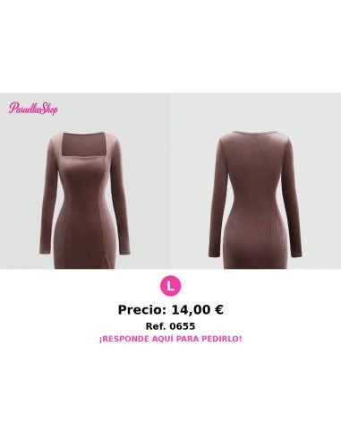 Vestido elegante de terciopelo de manga larga - VESTIDO MARRON CORTO MANGA LARGA