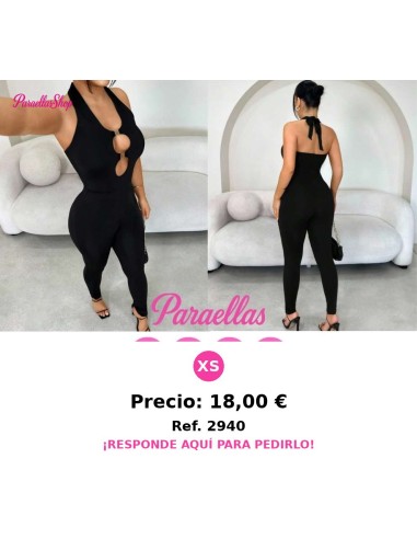 Enterizo negro largo ajustado con escote halter