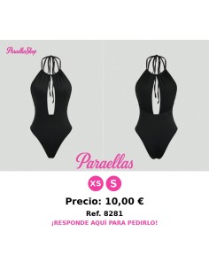 Body negro con cuello redondo, corte delantero