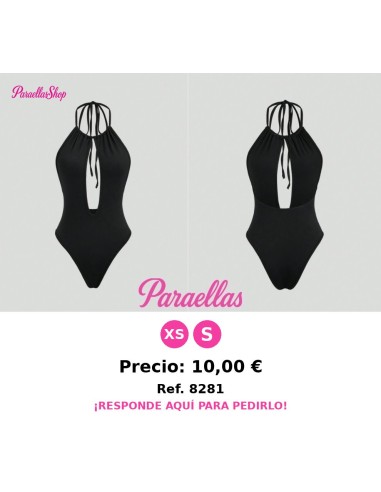 Body negro con cuello redondo, corte delantero