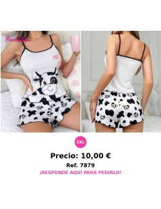 Conjunto de pijama para mujer de 2 piezas con estampado lindo de vaca y corazones