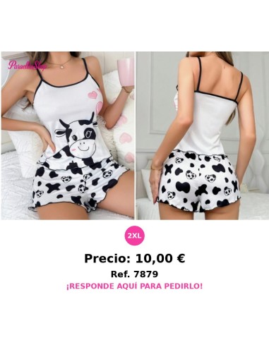 Conjunto de pijama para mujer de 2 piezas con estampado lindo de vaca y corazones