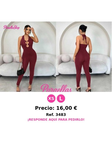 Enterizo vino largo sin mangas con cuello halter