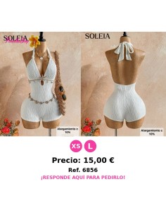 mono enterizo blanco ajustado con cuello halter