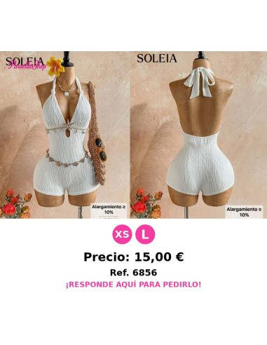 mono enterizo blanco ajustado con cuello halter