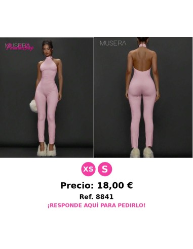 Mono enterizo rosa ajustado de cuello alto