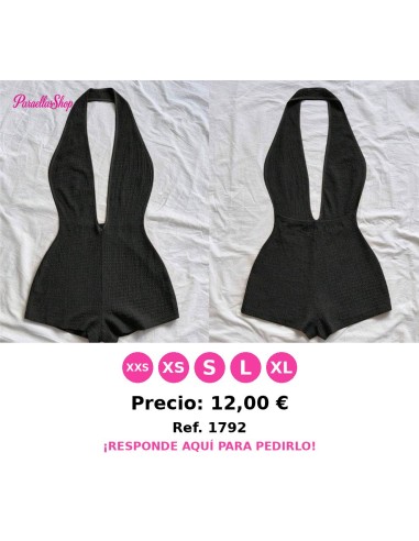 Enterizo negro escote en V profundo y espalda descubierta, ajustado