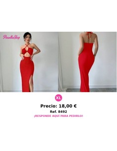 Vestido corte ajustado con cuello halter - VESTIDO ROJO LARGO