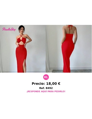 Vestido corte ajustado con cuello halter - VESTIDO ROJO LARGO
