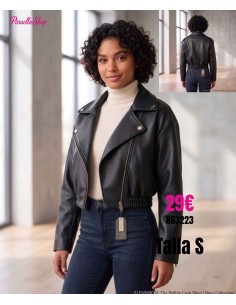 Chaqueta Biker Crop Efecto Piel Negra