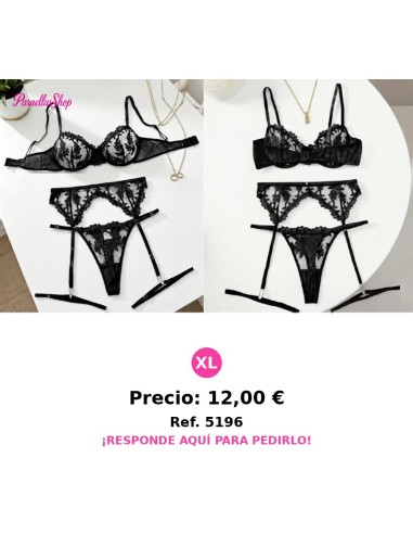 Conjunto de lencería sexy de malla bordada