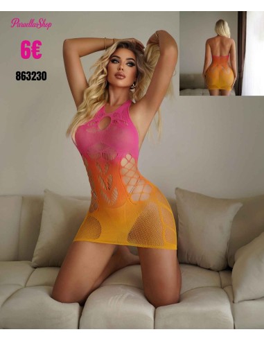 Vestido malla de una pieza con tirantes Sexy tentación sin espalda