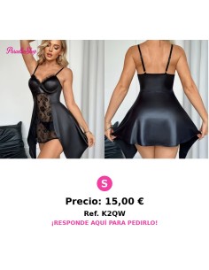 2 piezas Camisola de encaje patchwork negra para mujer