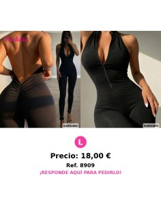 Mono negro sexy con cuello halter sin espalda y cremallera