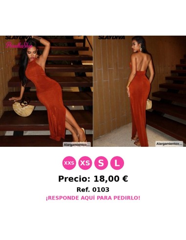 Vestido largo con escote redondo, espalda descubierta y abertura