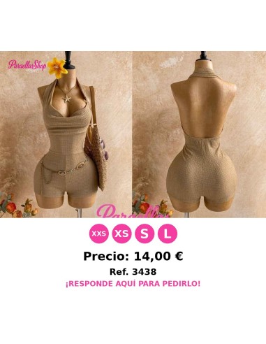 Enterizo beige de punto marrón oscuro con escote pronunciado