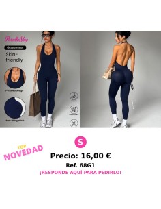 Enterizo azul deportivo sin costuras  sin espalda