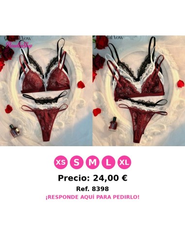 3 Conjunto de lencería de 6 piezas con encaje sexy y patchwork