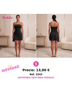 Mini Vestido Strapless Negro con Drapeado Asimétrico