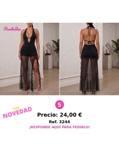 Mono Romper Negro con Superposición Transparente