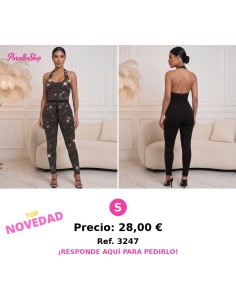 Mono Ajustado Negro con Pedrería Frontal y Cuello Halter