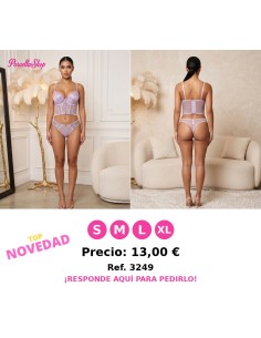 Conjunto de Lencería Tipo Bustier en Tono Lila con Encaje