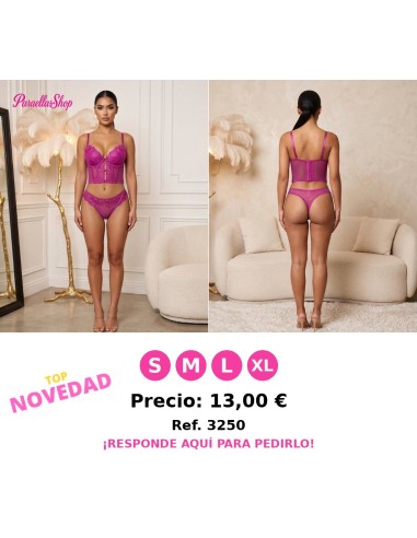 Set Íntimo de Dos Piezas: Corsé y Tanga Semitransparente Magenta