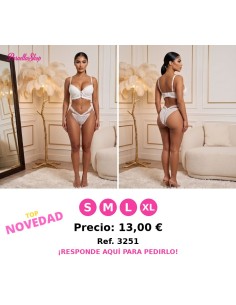 Conjunto de Lencería de Encaje Blanco con Detalles de Tiras