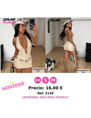 Vestido mini sexy de encaje con abertura y cuello halter