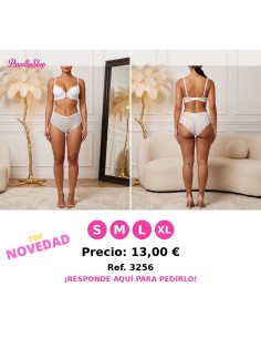 Conjunto de Lencería Blanca con Braguita de Cintura Alta y Detalles de Encaje