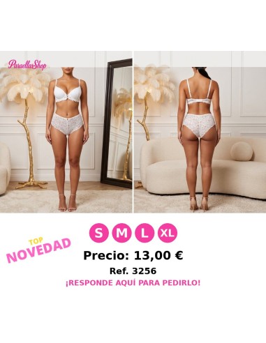 Conjunto de Lencería Blanca con Braguita de Cintura Alta y Detalles de Encaje