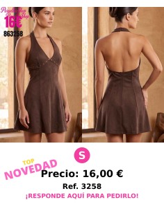 Vestido de Vuelo Corto en Tono Marrón con Espalda Abiert