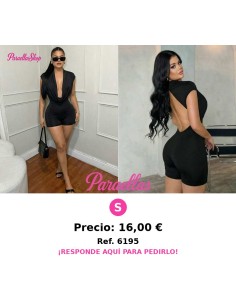Enterizo negro corto sexy con escote pronunciado